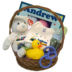C06133 - New Baby "All Aboard Baby Train" Personalized Economy Gift Basket